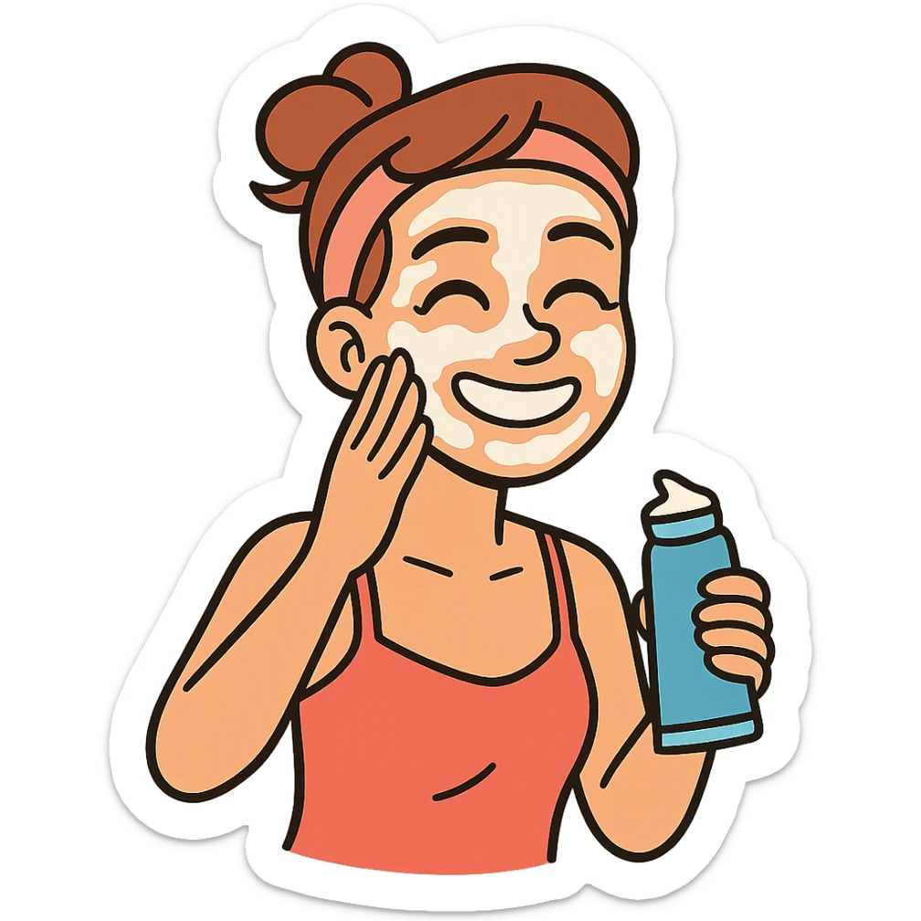 cartoon style skin care routine, smiling face with cream, bright colors sticker