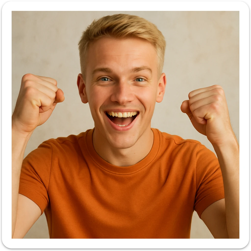 young blond man with short hair encouraging, detailed, vibrant, positive expression sticker