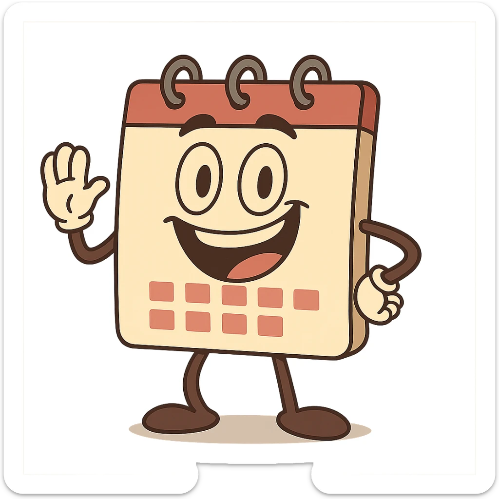 calendar with a big smile, cartoon style sticker