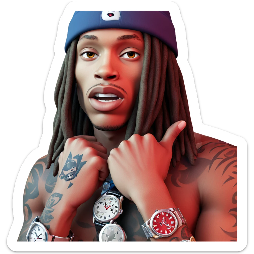 tattoed boy with hat and watch sticker