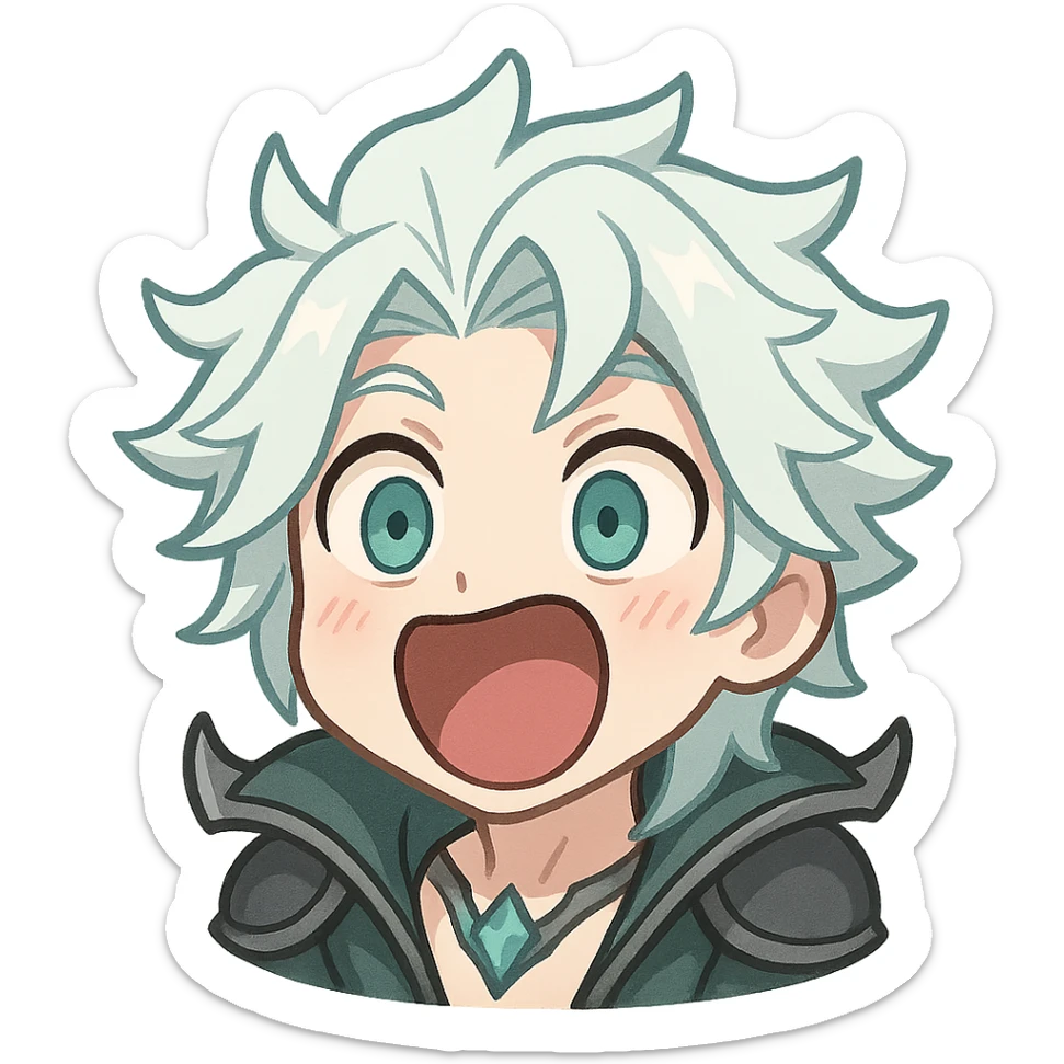 POG face Viego from League of Legends, chibi style, cute and exaggerated expression sticker