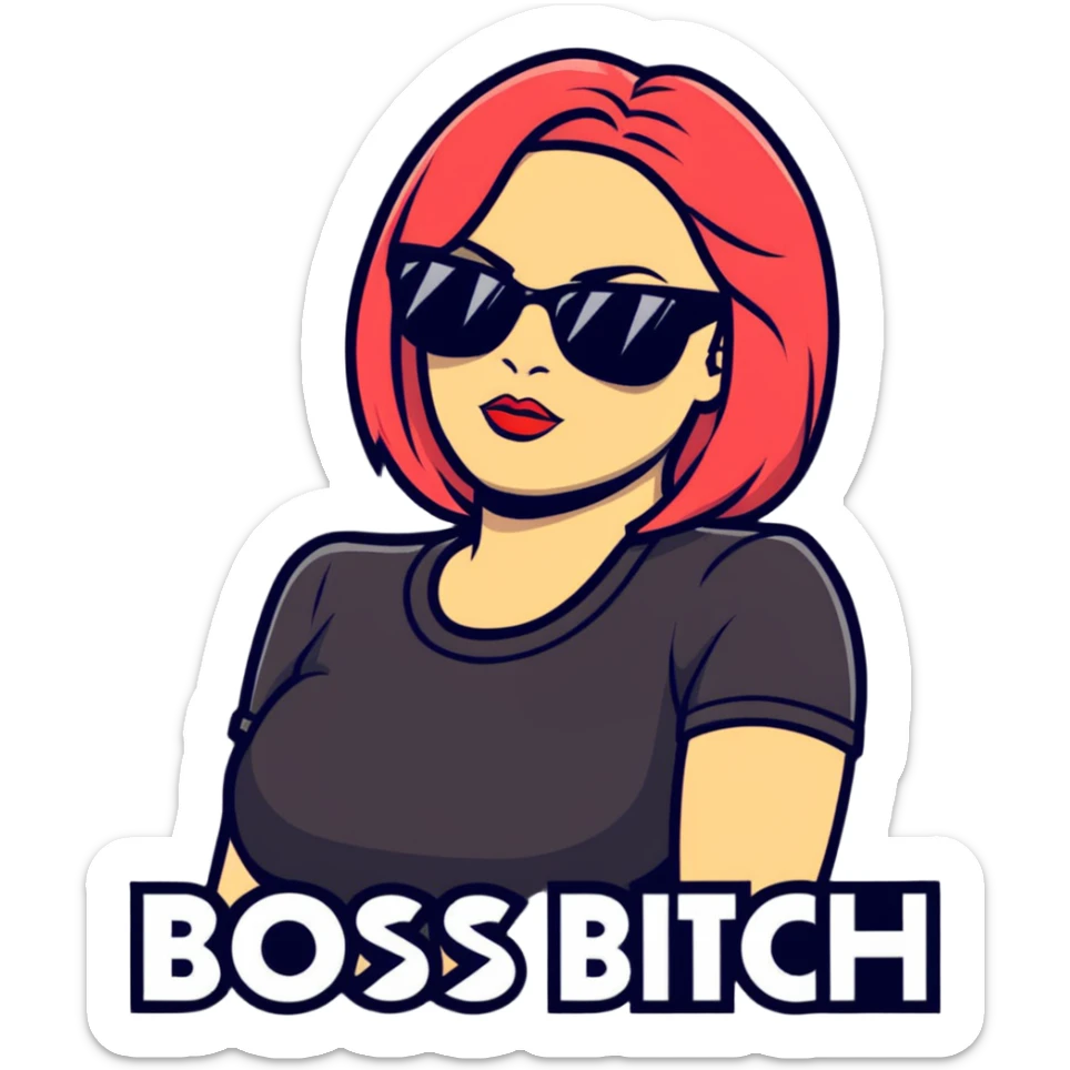 bossy, sexy woman with sunglasses, 'Boss Bitch' in chunky font sticker