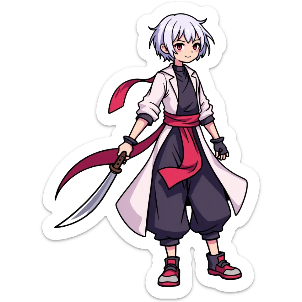 Jett from Valorant, a female character with short white hair, holding kunai knives, wind abilities sticker