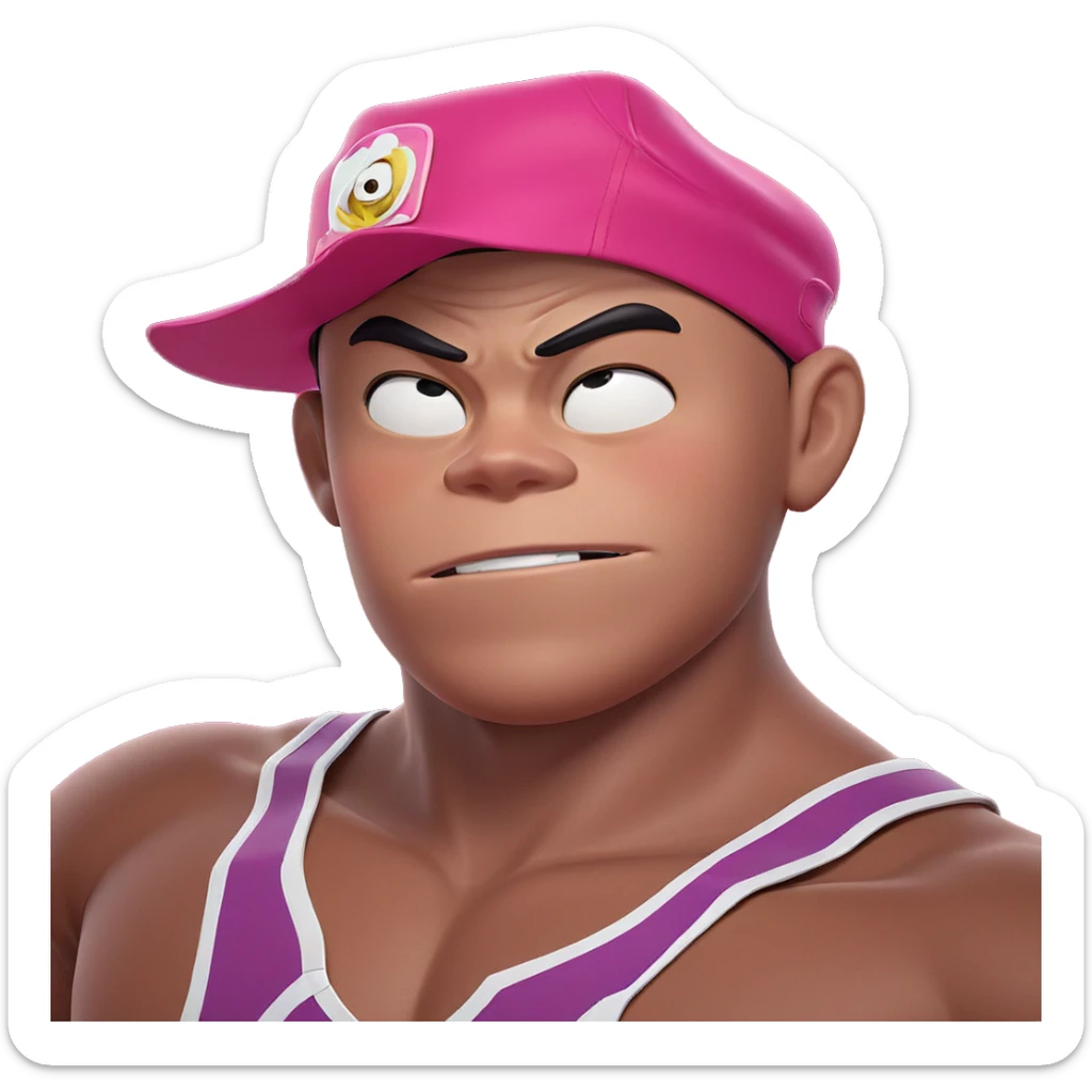 boy in hat against pink sticker