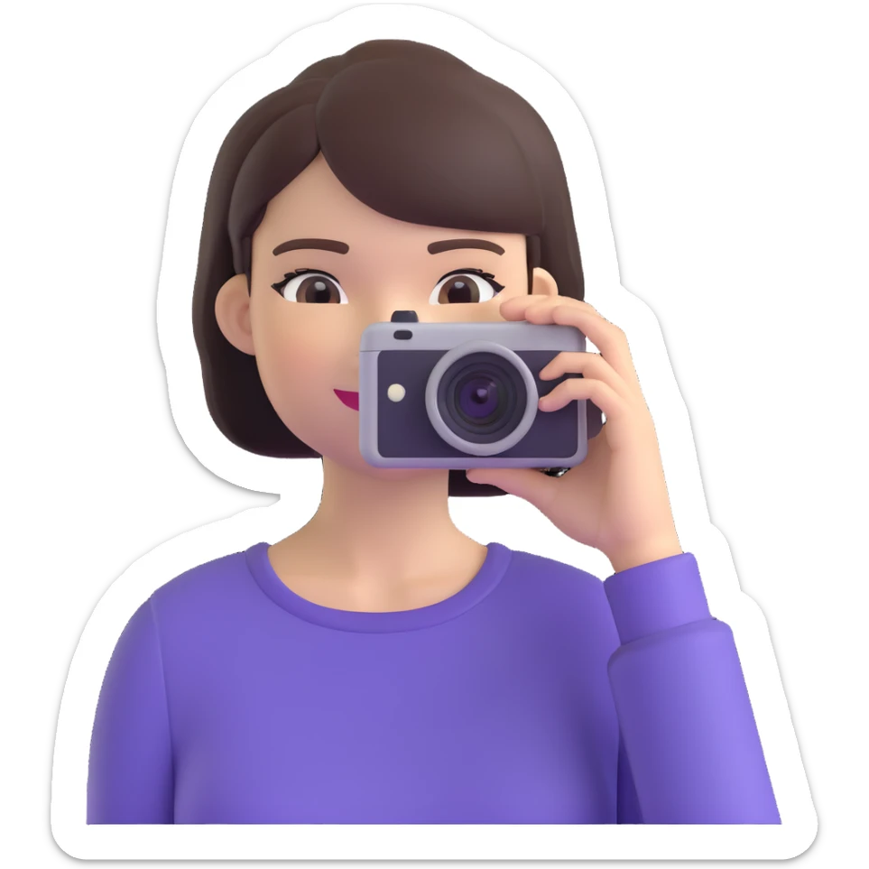 beautiful young lady with short straight hair taking a photo, upper body view sticker
