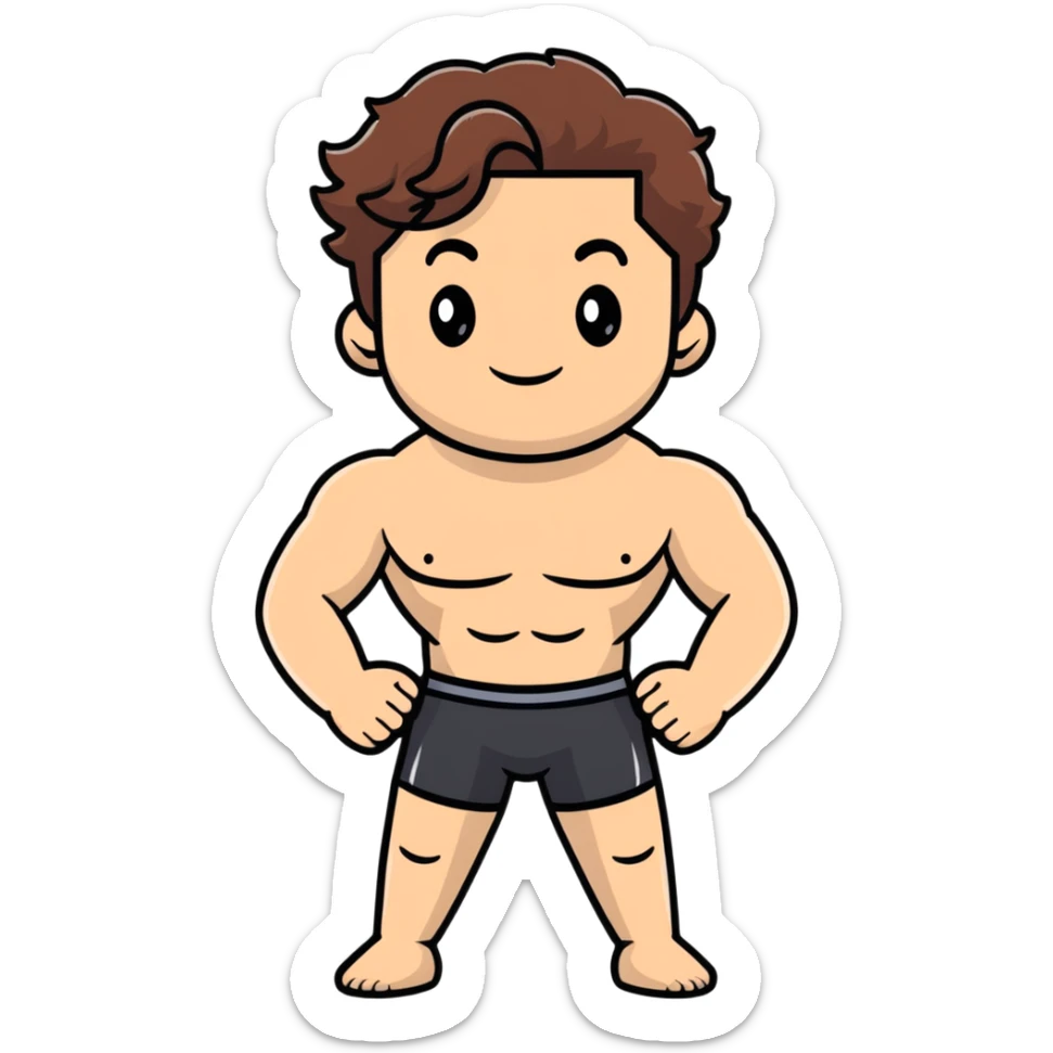 shirtless male athlete with white skin and wavy brown hair sticker