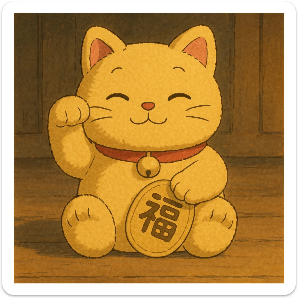 Gold Chinese lucky cat plushie  sticker