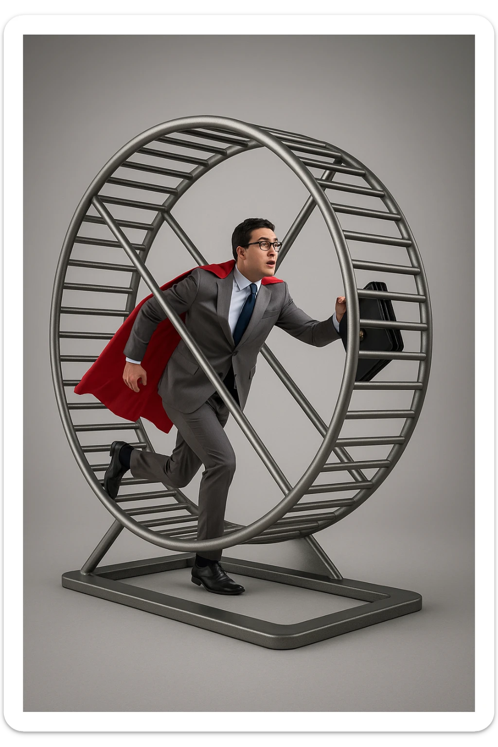 uomo che corre dentro la ruota del criceto come un circolo vizioso immagine realistica sticker