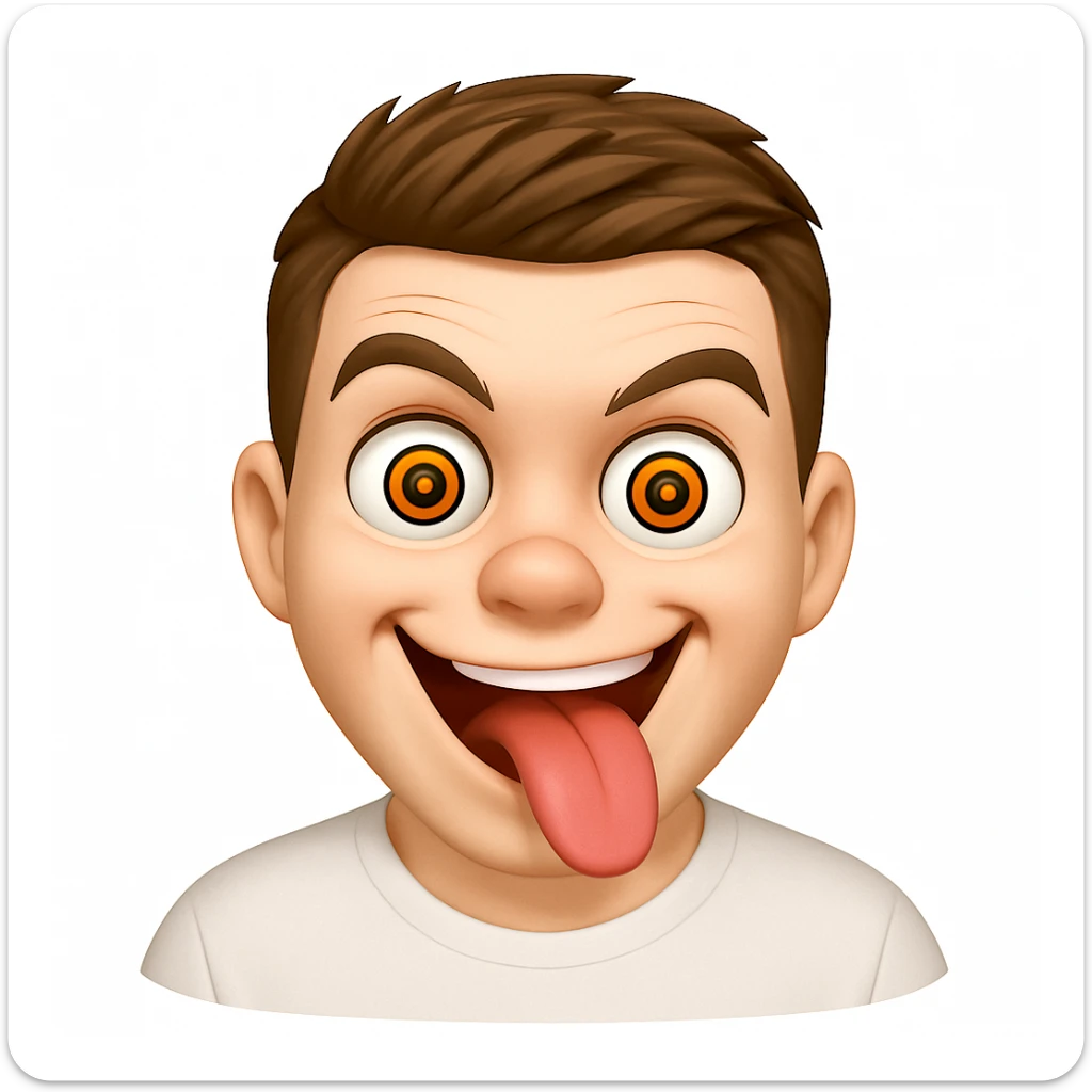 Based on these photos, make an emoji with facial features preserved, man in white t-shirt, crazy sticker