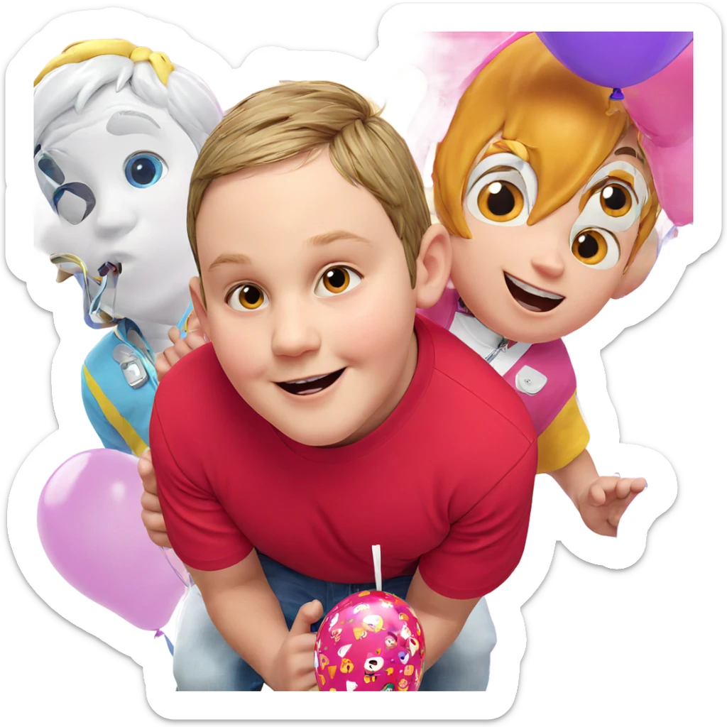 boys having fun with balloons sticker