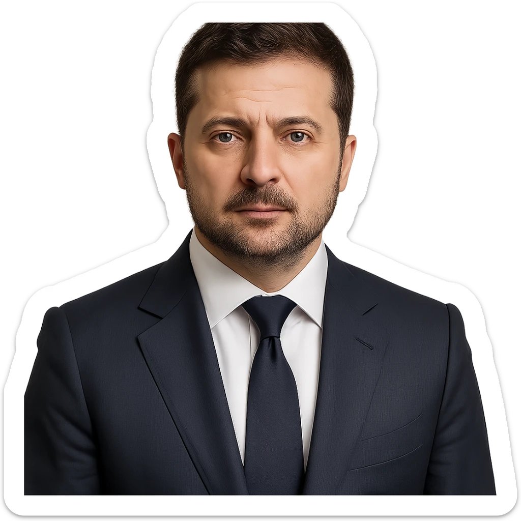 realistic portrait of Vladimir Zelensky in a business suit, no background sticker