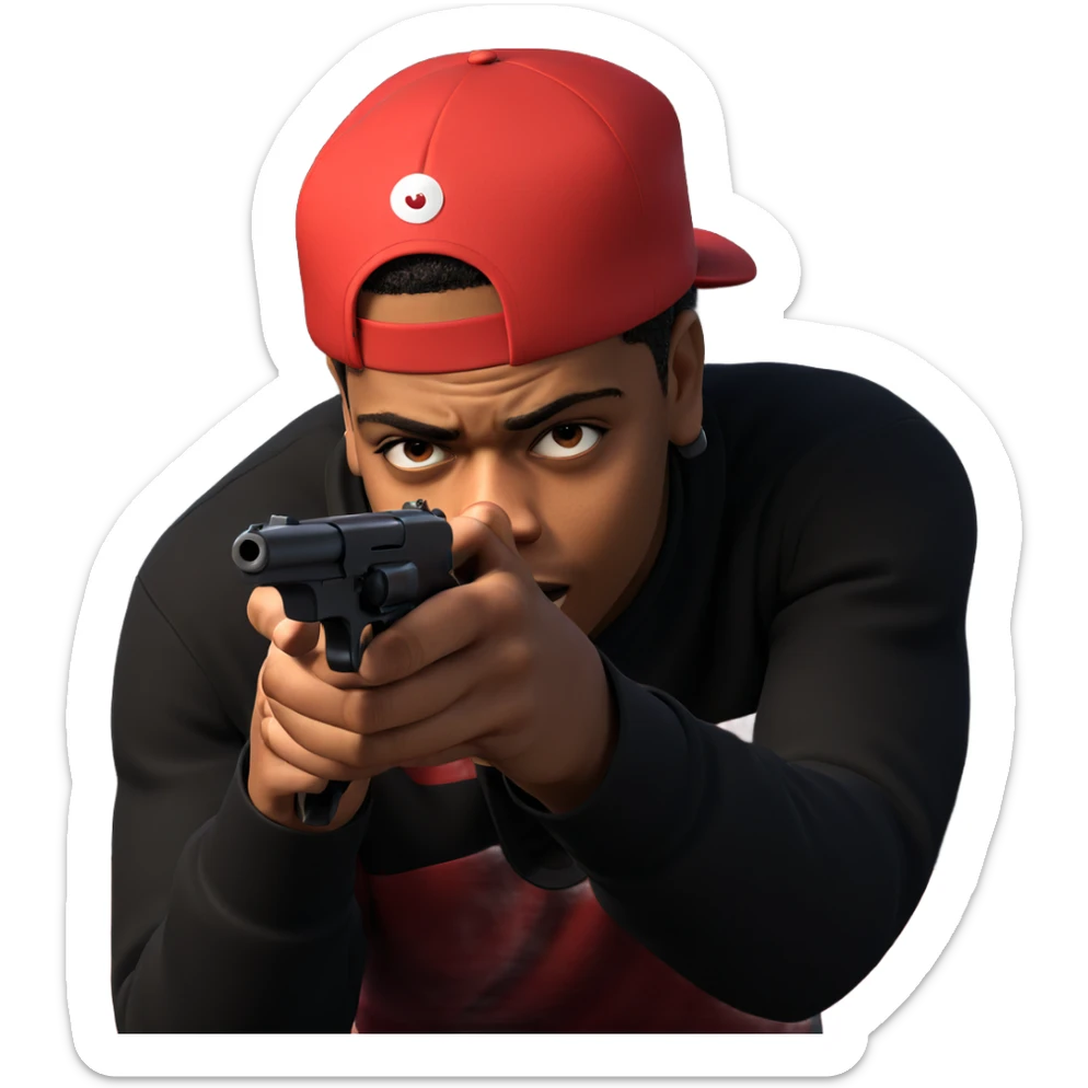 boy aiming with gun hat sticker