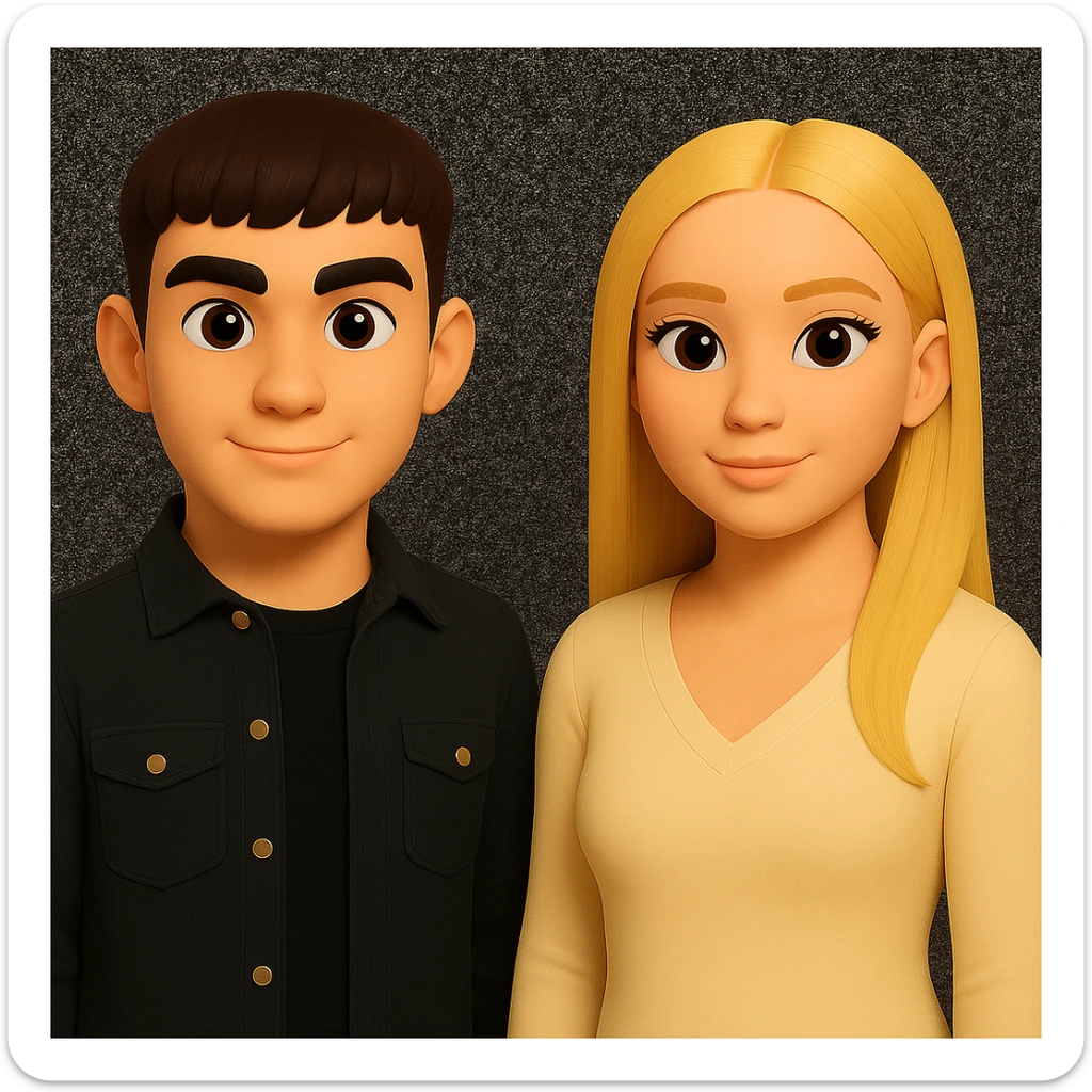 Make the people stand a little further apart from each other, preserving the original style and background as shown in the reference image. sticker