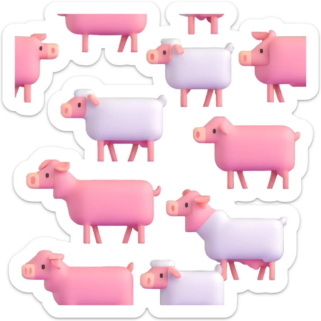 Minecraft style sheep, blocky pig friend, and blocky chicken friend together sticker