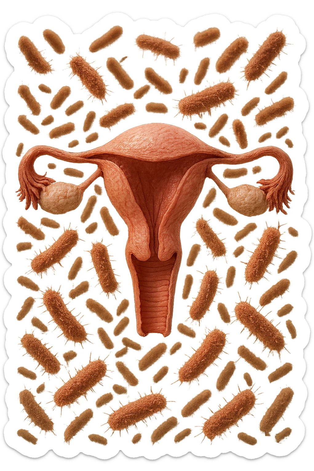 batteri intestinali fluttuano intorno ad un utero umano anatomico, iperrealistico 4k sticker