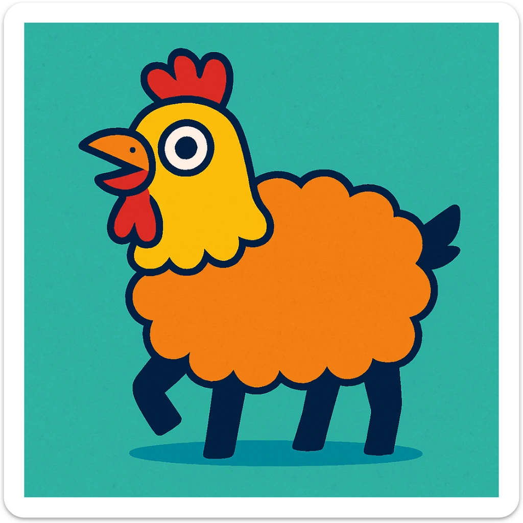 funny and colorful hybrid animal with the body of a sheep and the head of a chicken sticker