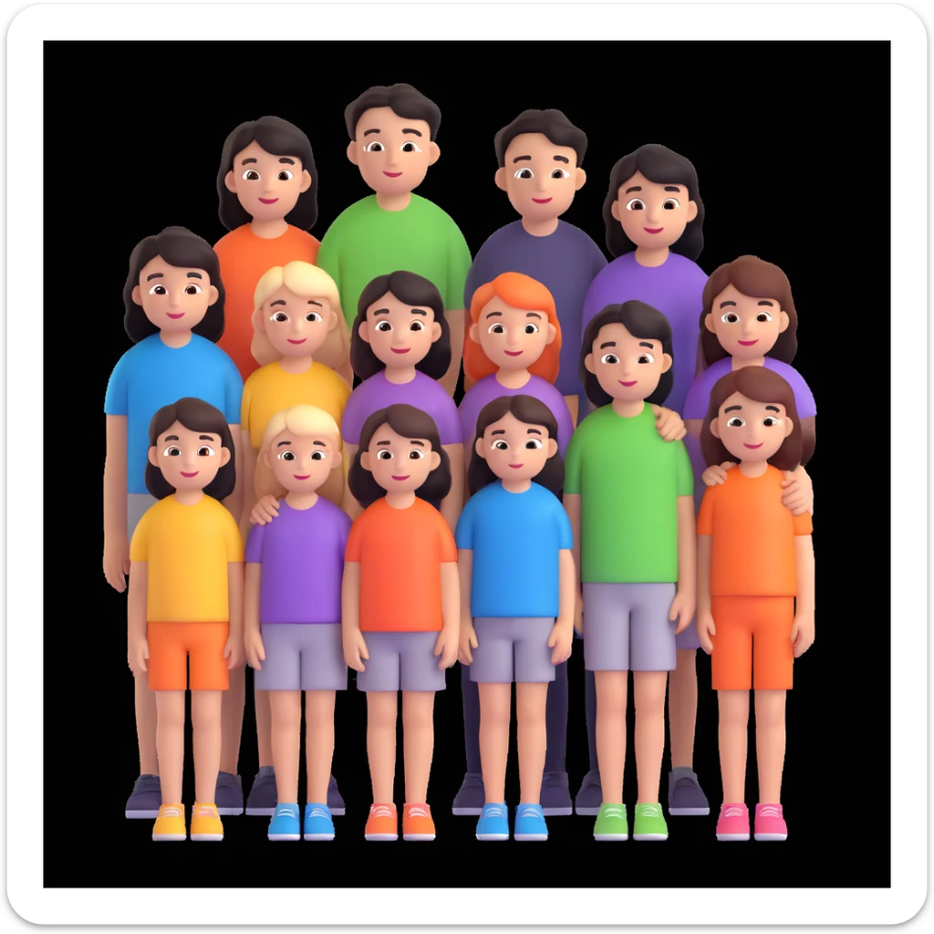 depict 8 people, 5 of which are girls and 4 are boys sticker