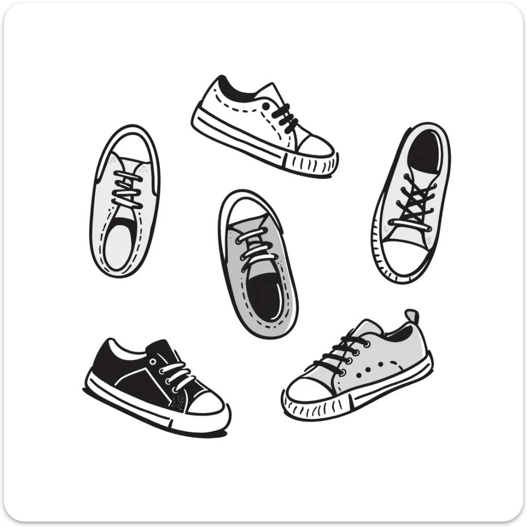 Canvas sneakers/casual shoes in pastel colors (dd9fb0, ffc6d3, a3bfc9, c4bee2, f1b091), hand-drawn doodle style sticker