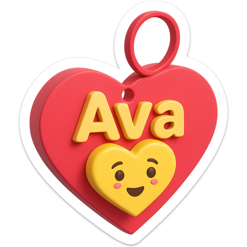 Add the name 'Ava' to the heart-shaped gift tag in the style of 3d emoji, with no background. sticker