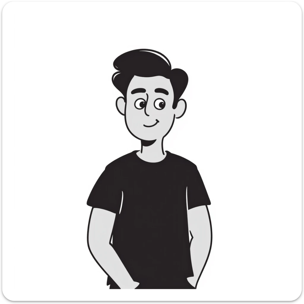 Attractive man in his 40s with youthful appearance, light brown skin, elongated face, defined jawline, medium dark eyes, arched eyebrows, straight nose, handsome friendly expression, short dark hair styled upward, athletic build, wearing a fitted black t-shirt sticker