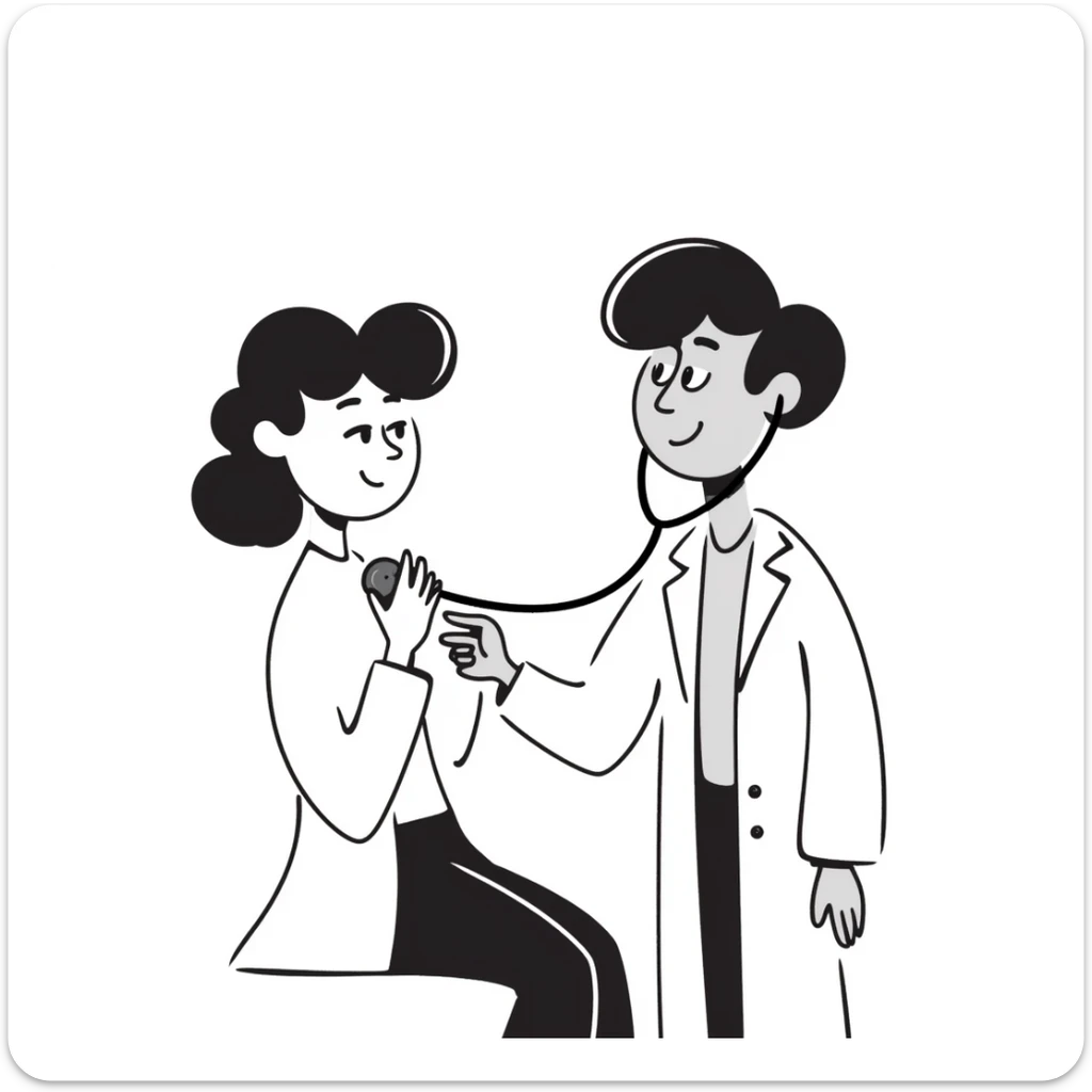 Female doctor in medical attire performing thorough examination of male patient's upper body, checking heart and lungs with stethoscope sticker