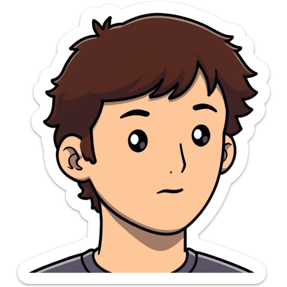 Polish man with medium length brown hair and freckles around his left eye sticker