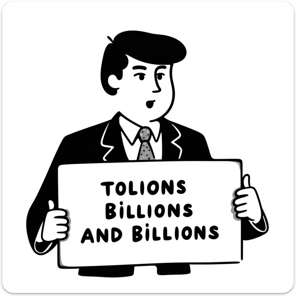 President Trump holding a sign that says 'billions and billions' sticker