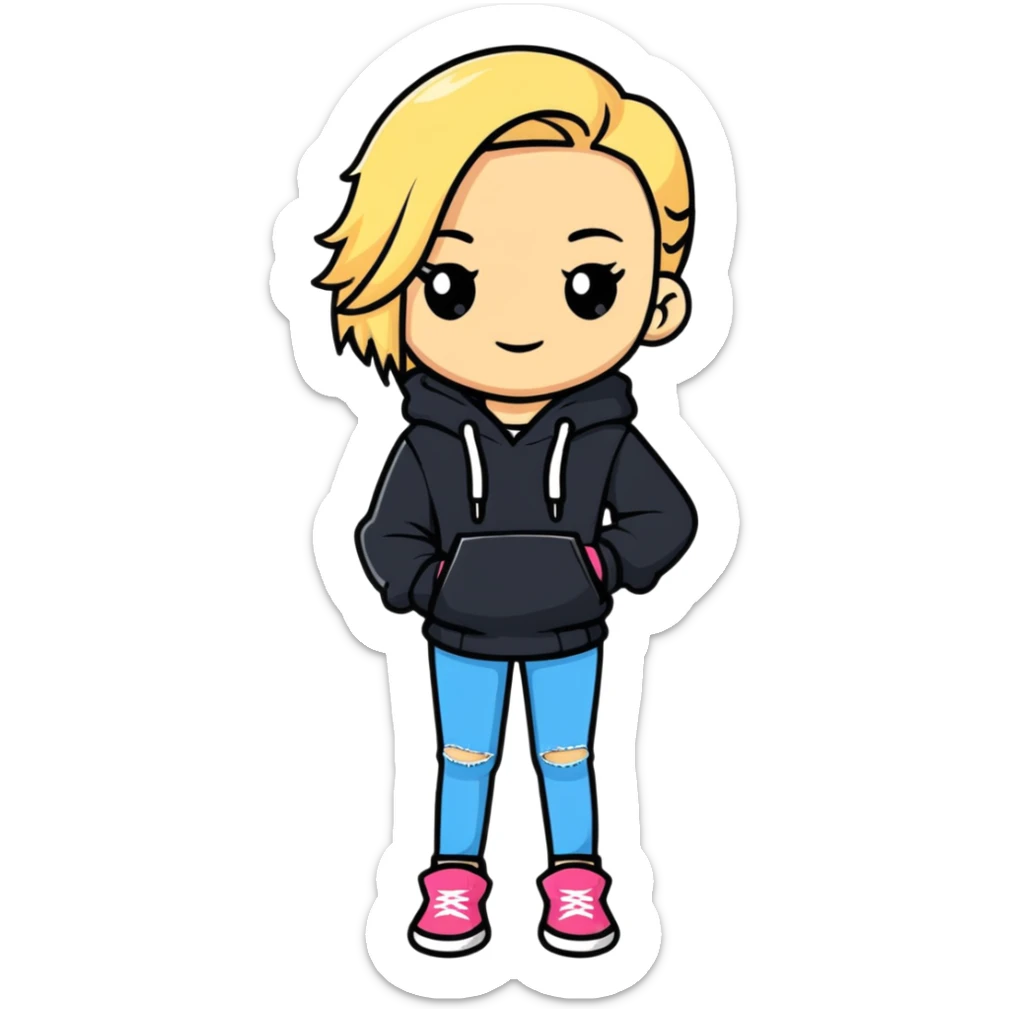 Full body white teenage girl with blonde hair, choni style with urban clothes sticker
