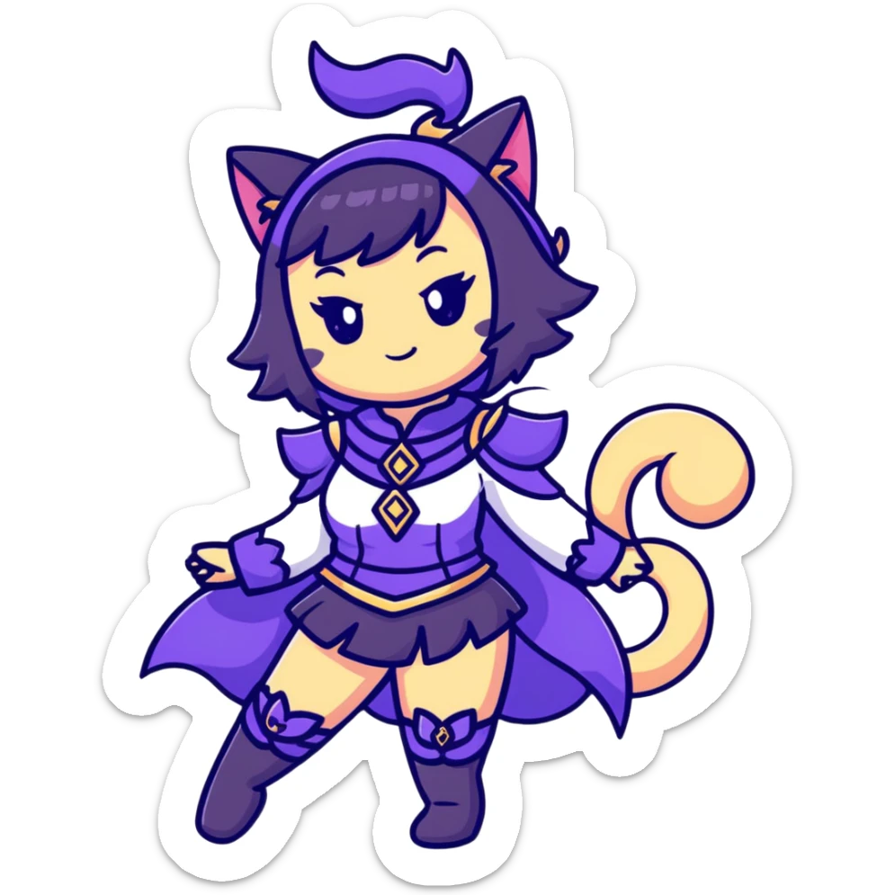 catgirl character with detailed fantasy costume, magical vibe, anime look sticker