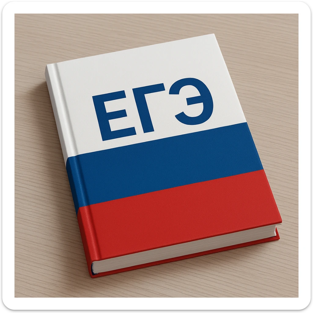 A textbook with a white, blue, and red striped cover, the word 'ЕГЭ' in big Cyrillic letters on the front sticker