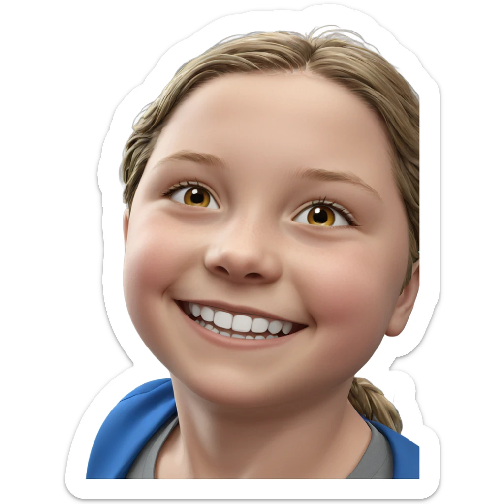 smiling solo portrait with grin sticker