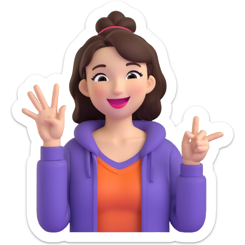 young woman from the waist up, smiling playfully with one eye closed winking, tongue sticking out slightly, making a Victory Hand gesture with one hand, head tilted, fun confident cheerful vibe, clean minimal background sticker