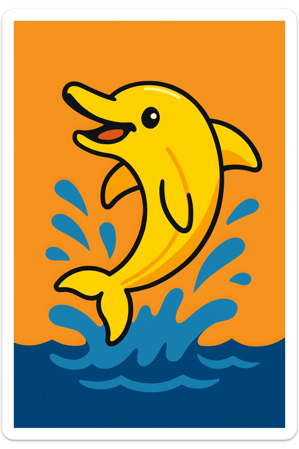 a banana dolphin with a splash of water, cheerful, cartoon style, vibrant colors sticker
