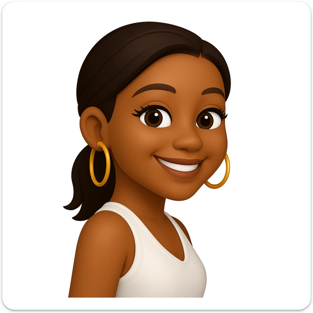 turn the second man in emoji style of the 1st image, match the facial features and match dressing style of the 2nd image, she is wearing white tank top lose, side pose sticker