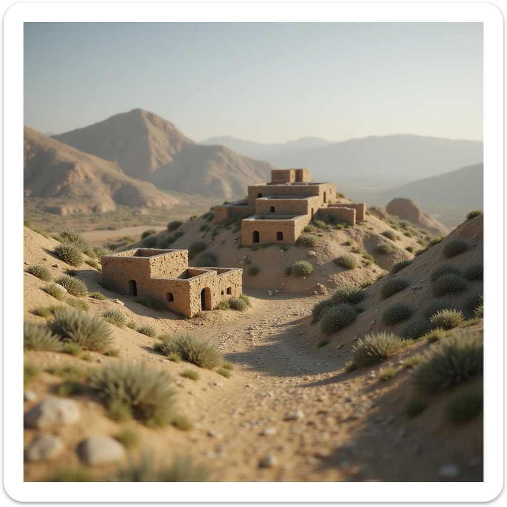 A small hilltop mesa city in the videogame dayz, screenshoot  sticker