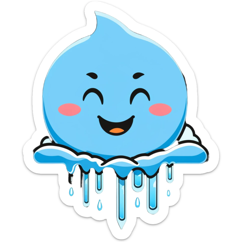 cartoon sticker of a frozen smiley face sleeping with icicles and frosty breath sticker