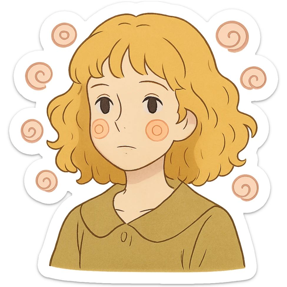 pale girl with curly medium-length blonde hair and baby pink swirls sticker