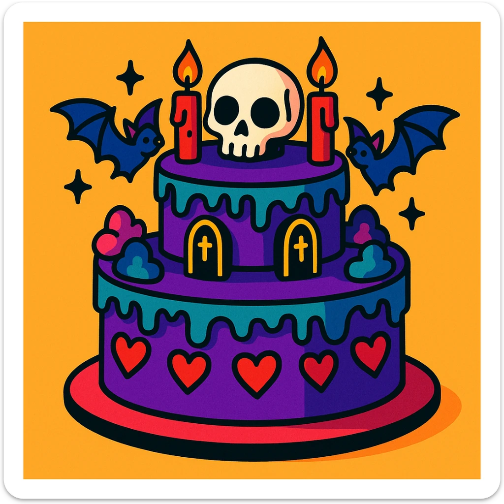 gothic cake, vibrant toon style, colorful and lively gothic cake with toon shading sticker
