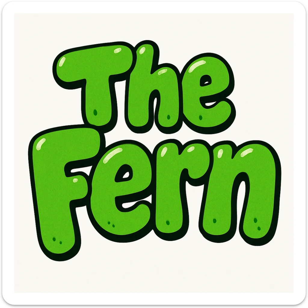 bubble letters in green that say 'The Fern', vibrant, cartoonish, and eye-catching sticker