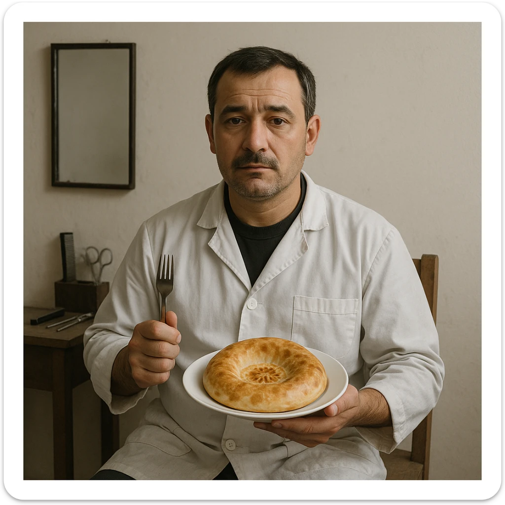 sartarosh xonada shunchaki tarelka v vilka ushlab utirsin tarelkada esa faqat uzbekcha non bulsin kayfiyati xam urtacha bulsin xursan bob ketmasin sticker