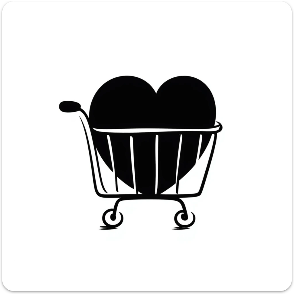 hand-drawn doodle of a shopping cart with a big red heart inside sticker