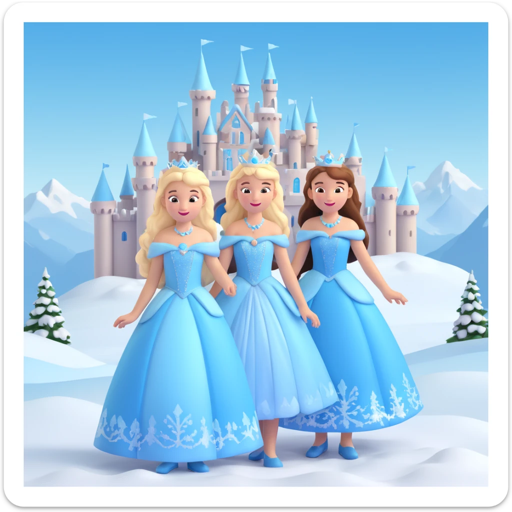 girls in a  snow princess dress, snow castle background sticker