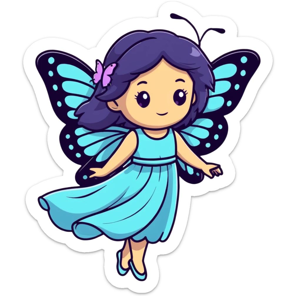 Whimsical fairy girl with butterfly wings, flowing hair, and enchanted aura sticker