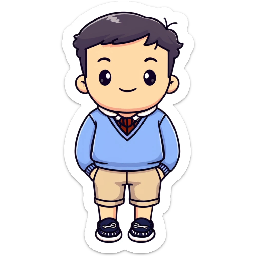 preppy outfit with boat shoes and sweater tied around shoulders sticker