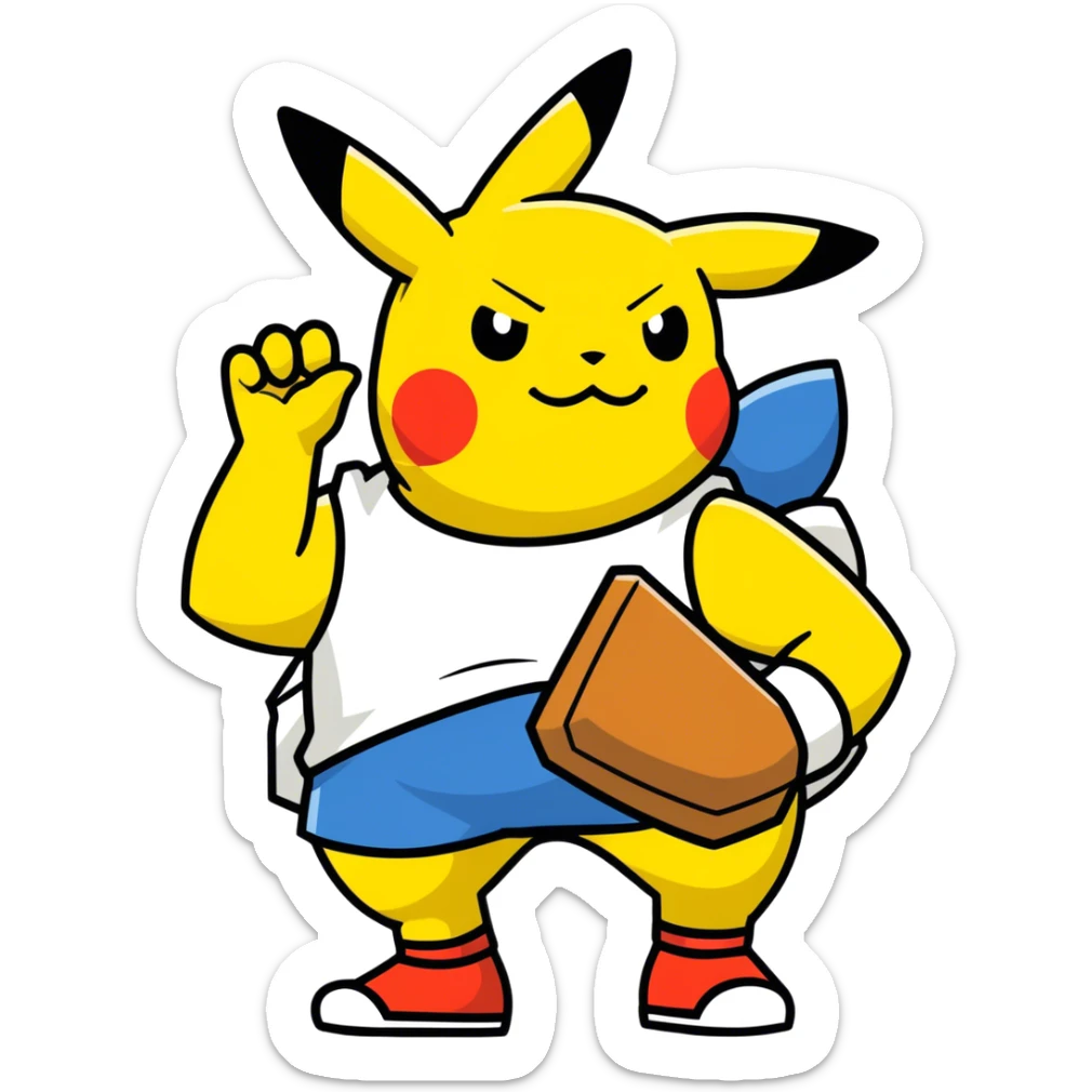 Hot handsomeb muscular 6ft tall smiling happy fun clothes free Ash Ketchum giving clothes free Pikachu a high five sticker