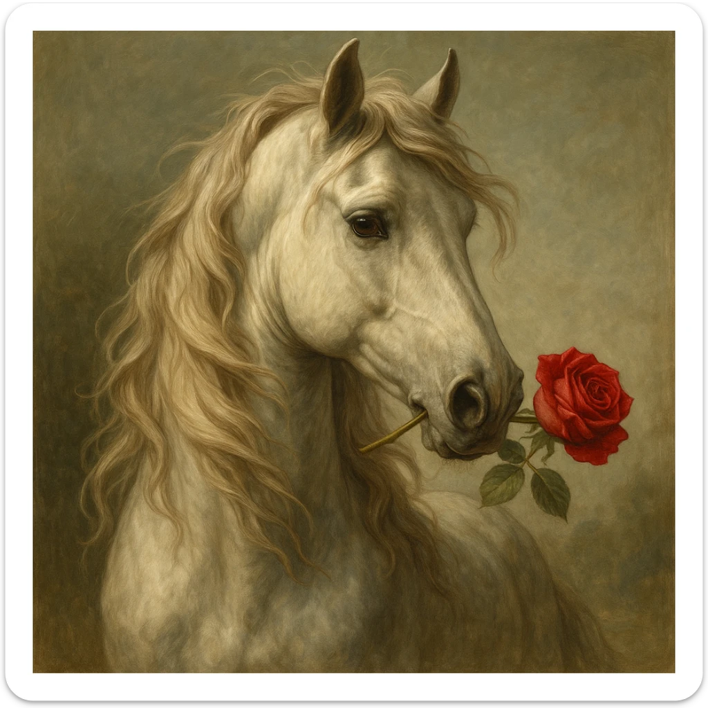 elegant detailed horse holding a rose in its mouth sticker