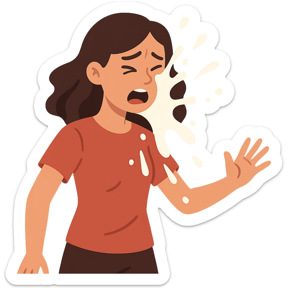 flat toon style girl being hit with a splash of milk sticker