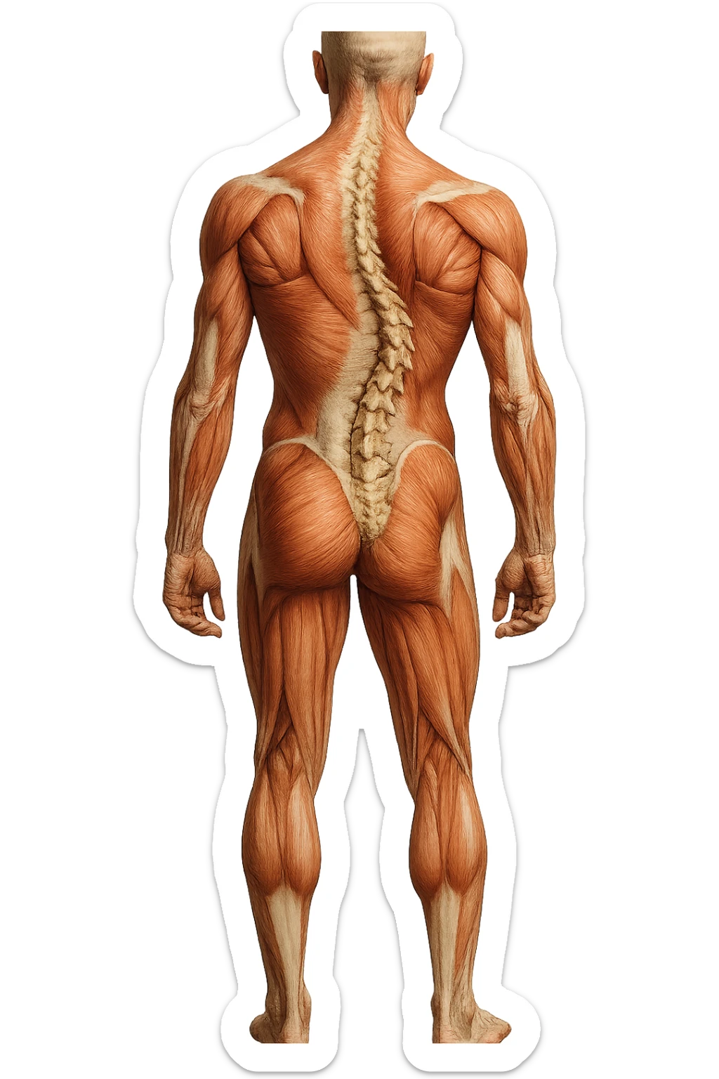 fai un immagine identica che riguarda un esercizio ma mettigli spina dorsale e muscoli in evidenza (anatomica) con colori naturali di un corpo umano. falla iperrealistica anatomica in 4k con spina dorsale storta in evidenza sticker