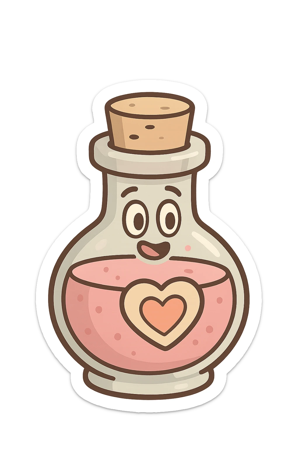 sweet potion bottle, flat icon style, cartoonish proportions, gentle color scheme, clear outline sticker