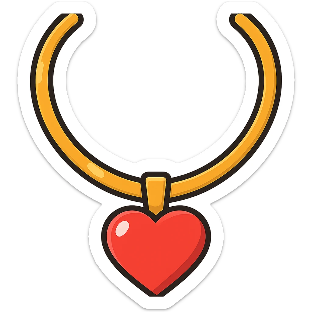 a gold necklace with a heart pendant, cartoon style, vibrant colors, playful sticker